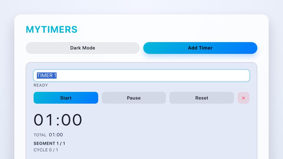 Screenshot of mytimers.app: Show HN: MyTimers.app offline-first PWA with no build step and zero dependencies