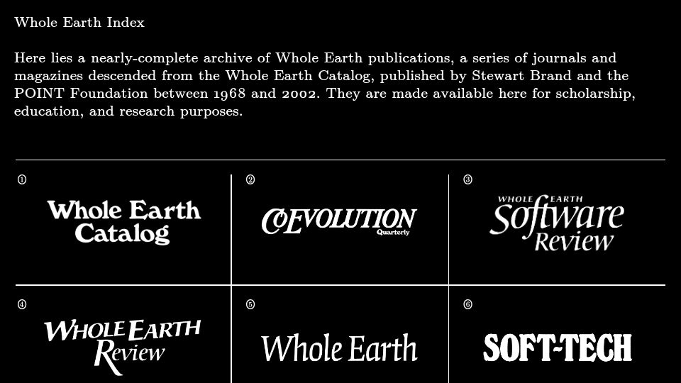 Screenshot of wholeearth.info: Whole Earth Index