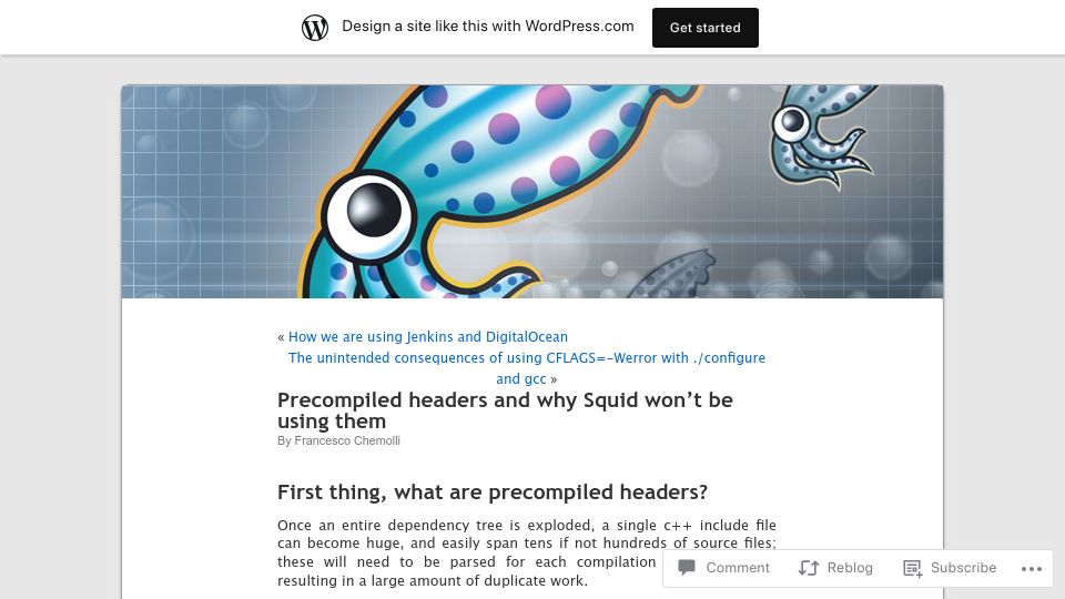Screenshot of squidproxy.wordpress.com: Precompiled headers and why Squid won't be using them (2023)