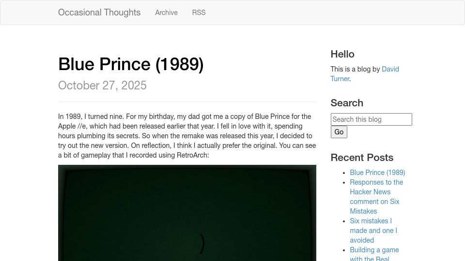 Screenshot of novalis.org: Blue Prince (1989)