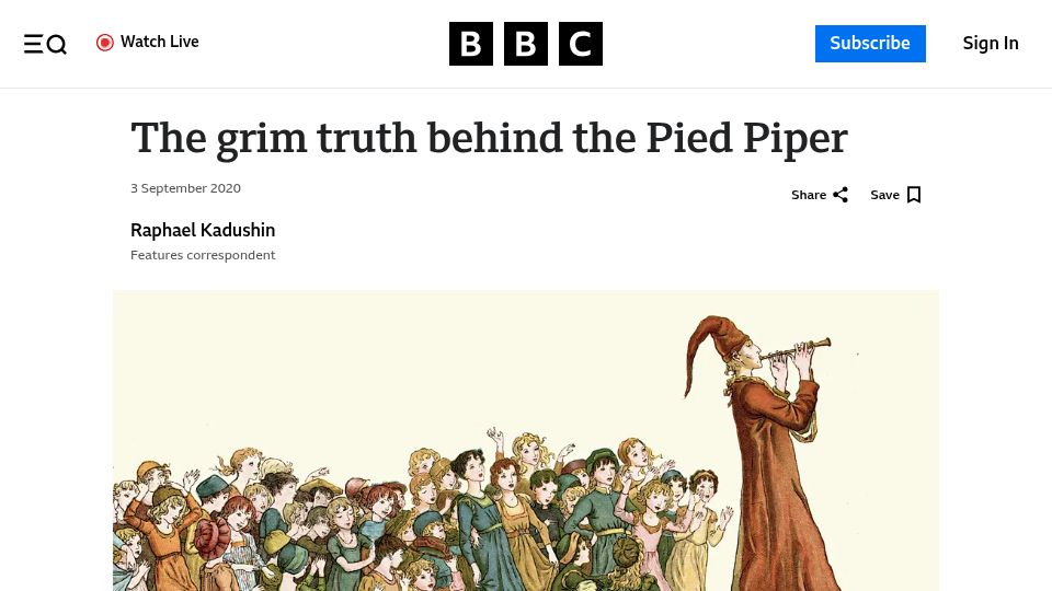 Screenshot of bbc.com: The grim truth behind the Pied Piper (2020)