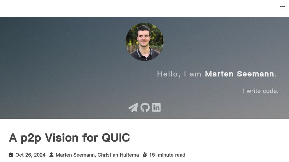 Screenshot of seemann.io: A P2P Vision for QUIC (2024)