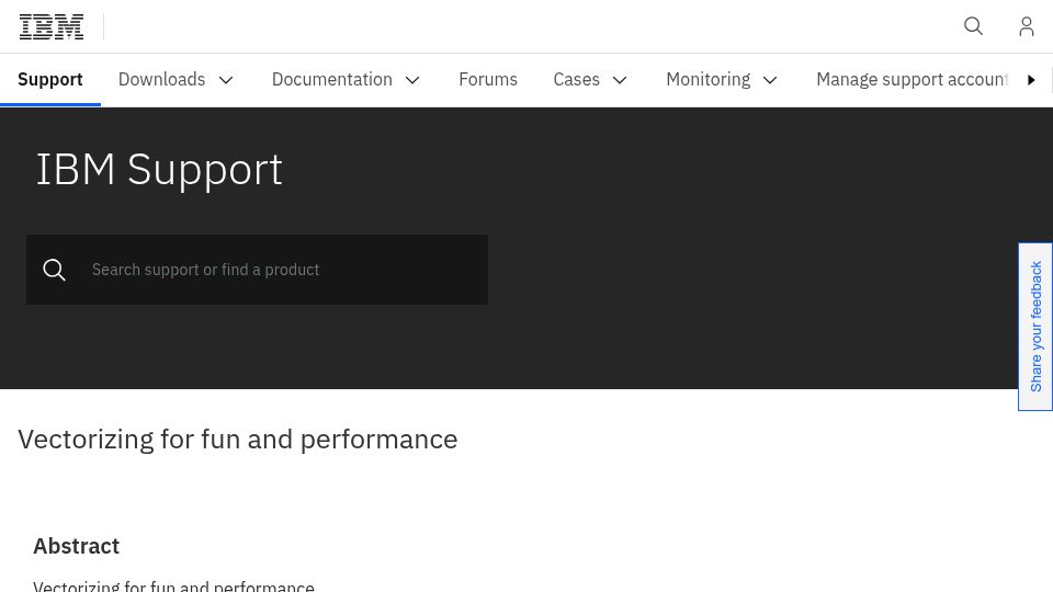 Screenshot of ibm.com: Vectorizing for Fun and Performance