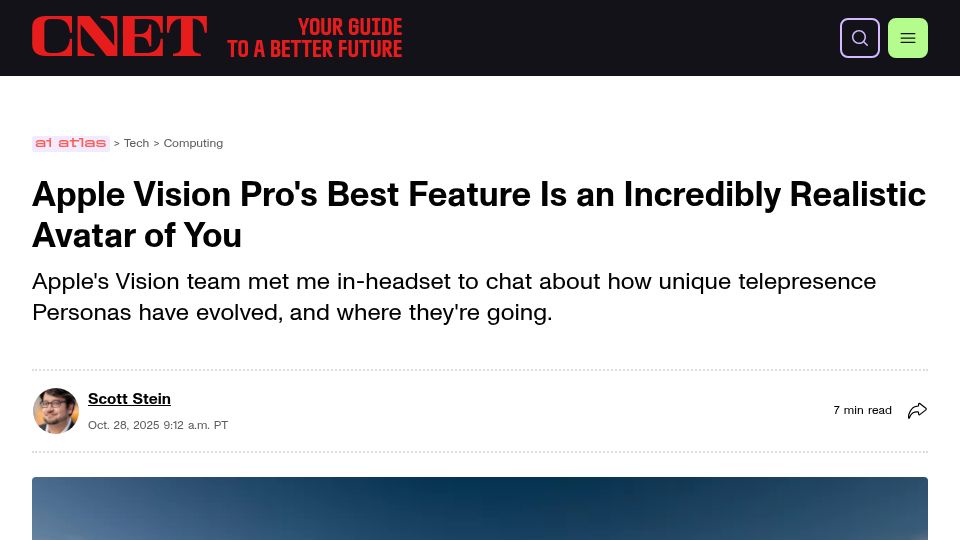 Screenshot of cnet.com: Apple’s Persona technology uses Gaussian splatting to create 3D facial scans