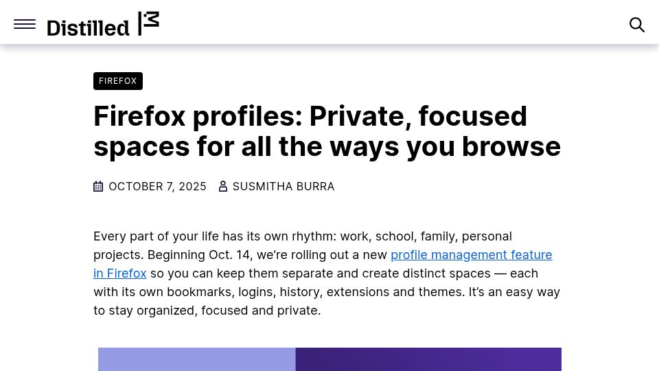 Screenshot of blog.mozilla.org: Firefox profiles: Private, focused spaces for all the ways you browse