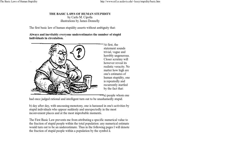 Screenshot of gandalf.fee.urv.cat: The Basic Laws of Human Stupidity (1987) [pdf]
