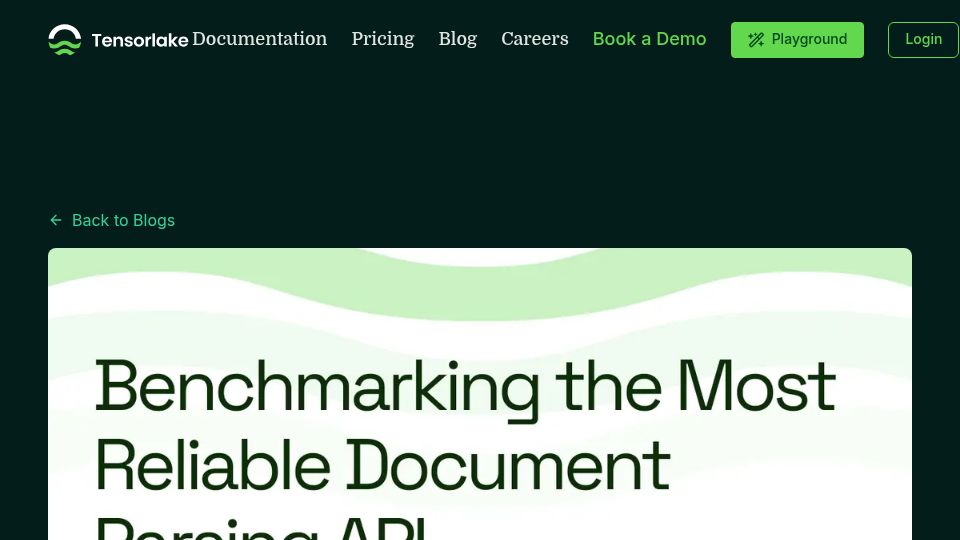 Screenshot of tensorlake.ai: Benchmarking the Most Reliable Document Parsing API