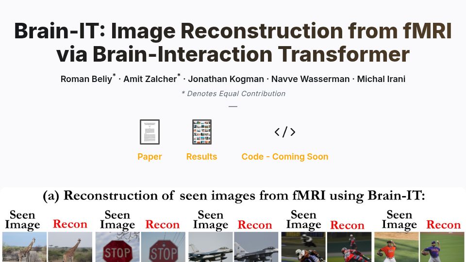 Screenshot of amitzalcher.github.io: Brain-IT: Image Reconstruction from fMRI via Brain-Interaction Transformer