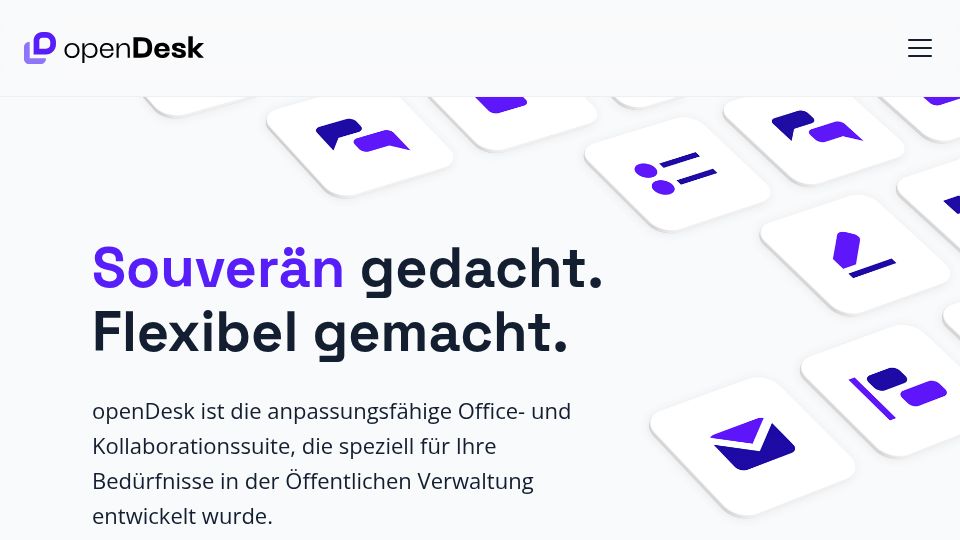 Screenshot of opendesk.eu: OpenDesk – a flexible all-in-one office suite for the public sector