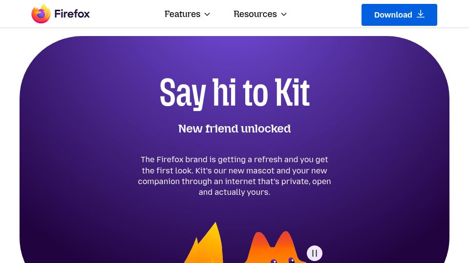 Screenshot of firefox.com: Say Hi to Kit