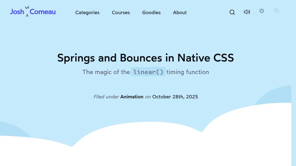 Screenshot of joshwcomeau.com: Springs and Bounces in Native CSS