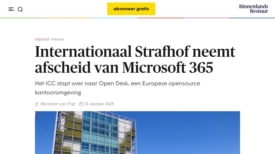 Screenshot of binnenlandsbestuur.nl: ICC ditches Microsoft 365 for openDesk