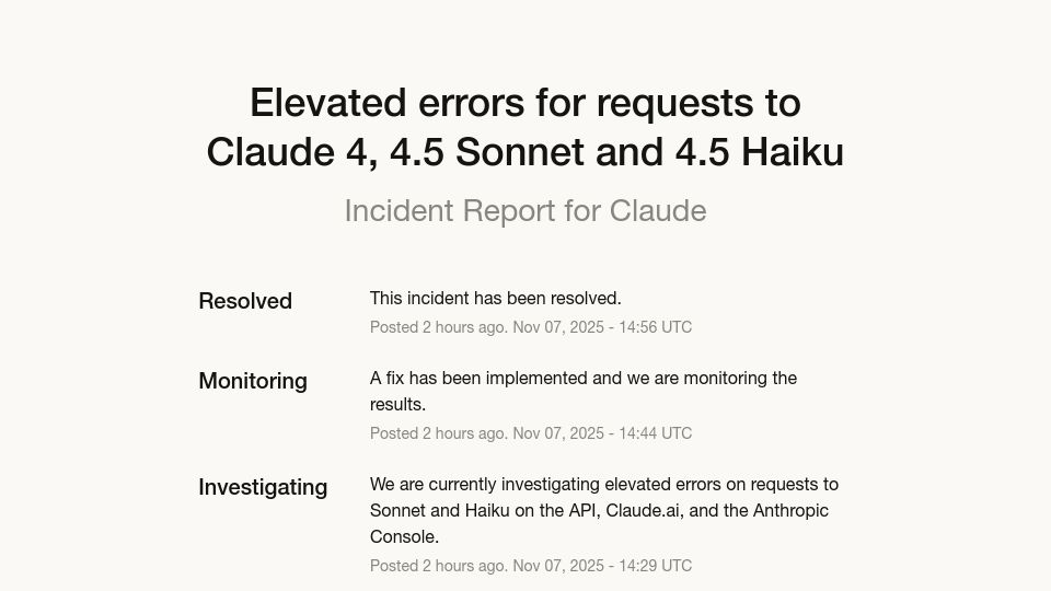 Screenshot of status.claude.com: Claude Is Down