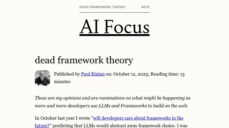 Screenshot of aifoc.us: Dead Framework Theory