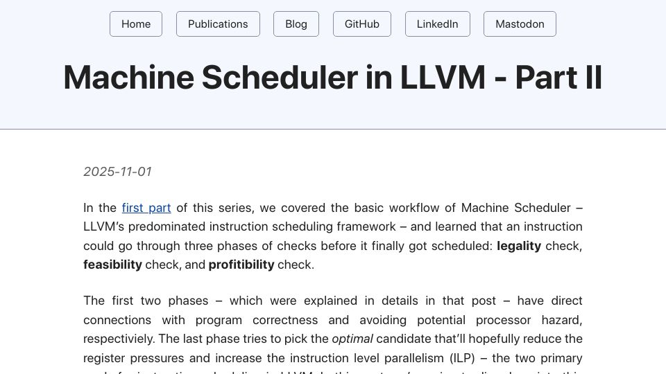Screenshot of myhsu.xyz: Machine Scheduler in LLVM – Part II