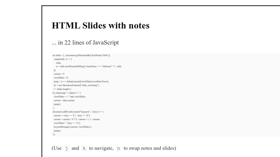 Screenshot of nbd.neocities.org: HTML Slides with notes