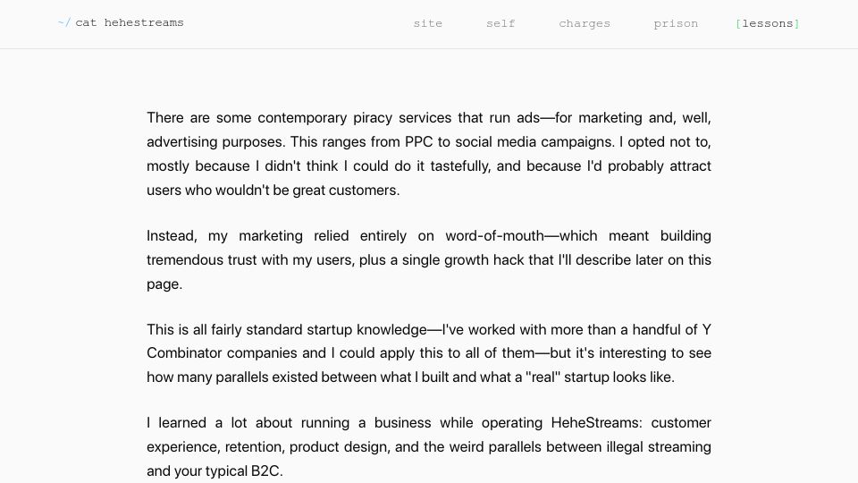 Screenshot of prison.josh.mn: Lessons from Growing a Piracy Streaming Site