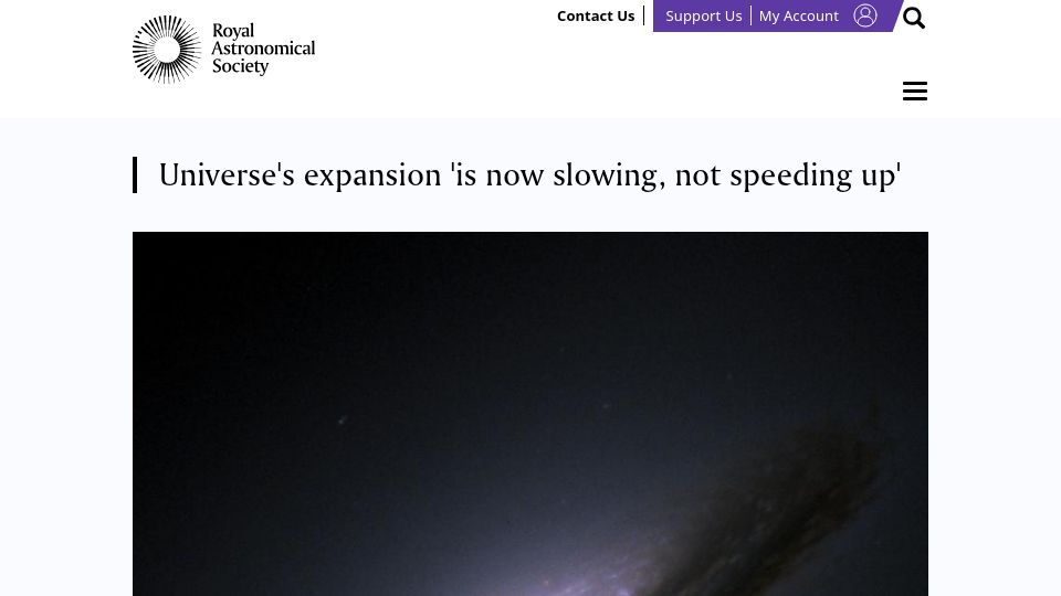 Screenshot of ras.ac.uk: Analysis indicates that the universe’s expansion is not accelerating