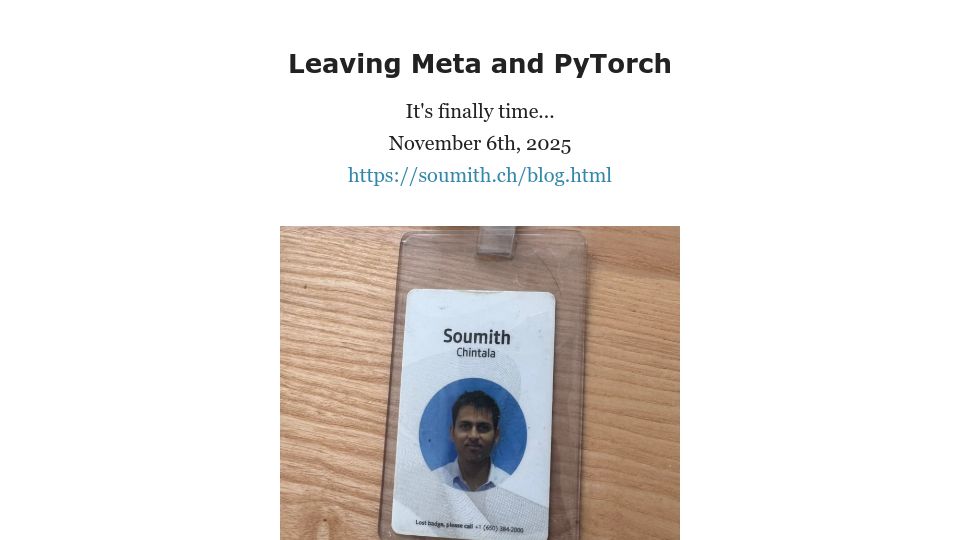 Screenshot of soumith.ch: Leaving Meta and PyTorch