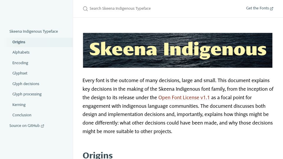 Screenshot of microsoft.github.io: Skeena Indigenous Typeface