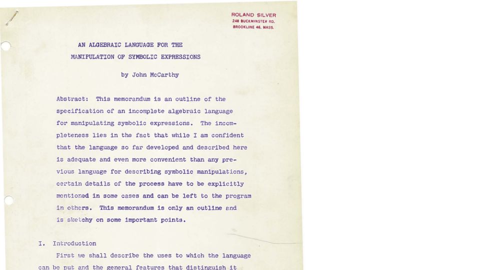 Screenshot of softwarepreservation.computerhistory.org: An Algebraic Language for the Manipulation of Symbolic Expressions (1958) [pdf]