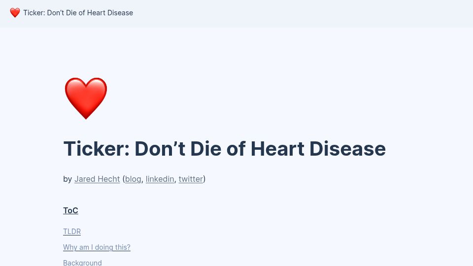 Screenshot of myticker.com: Ticker: Don't die of heart disease