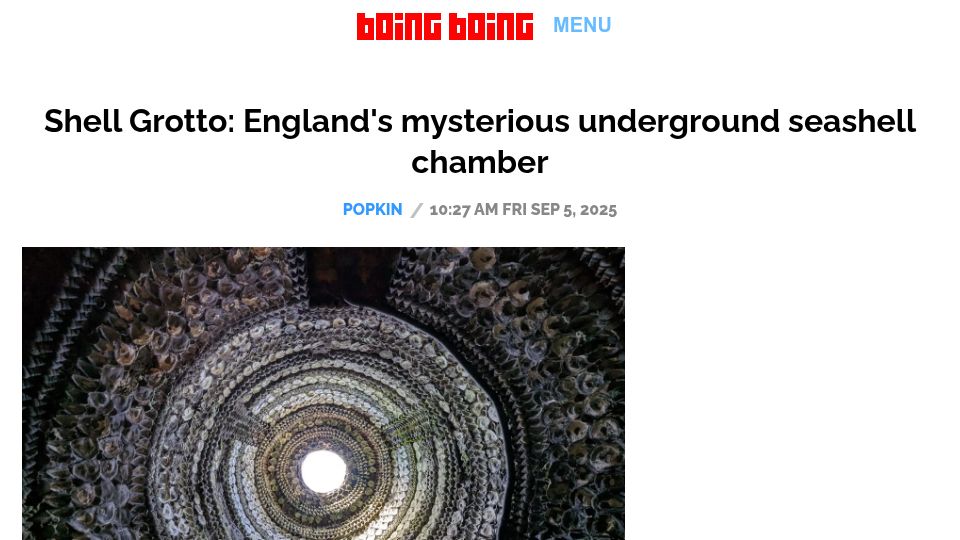 Screenshot of boingboing.net: Shell Grotto: England's mysterious underground seashell chamber