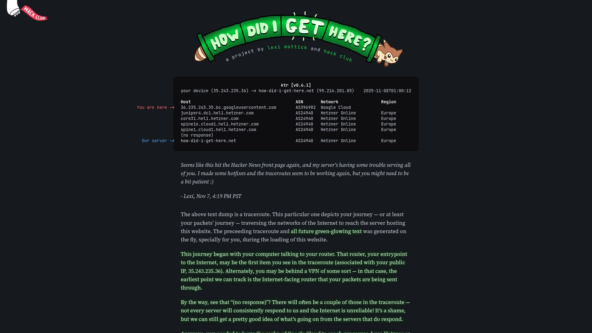 Screenshot of how-did-i-get-here.net: How did I get here?