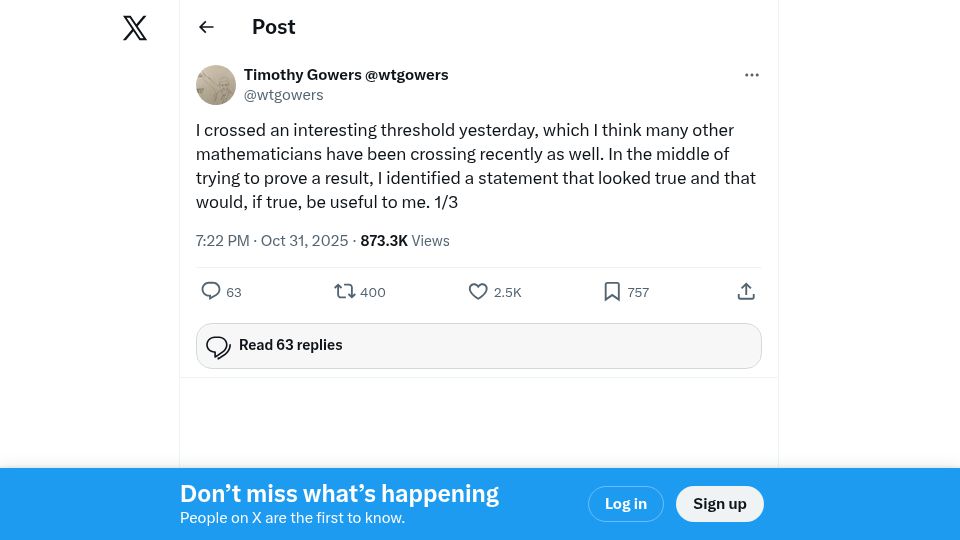 Screenshot of twitter.com: "Our research is greatly sped up by AI but AI still needs us"