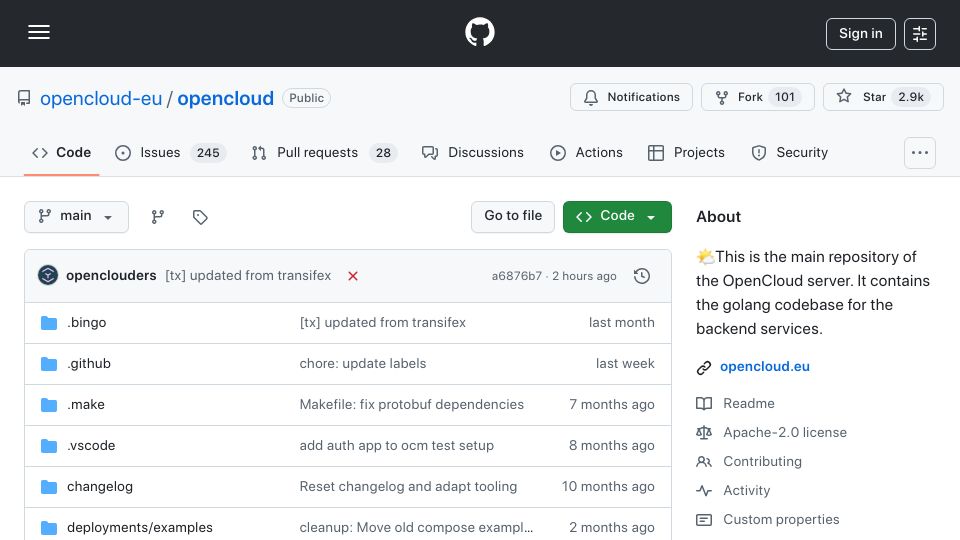 Screenshot of github.com: Opencloud – An alternative to Nextcloud written in Go
