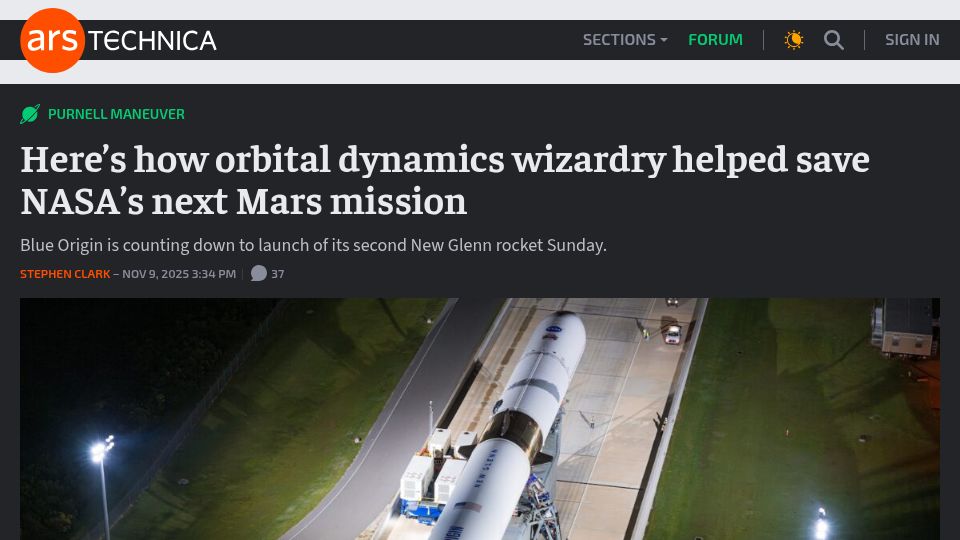 Screenshot of arstechnica.com: Orbital dynamics wizardry helped save NASA's next Mars mission