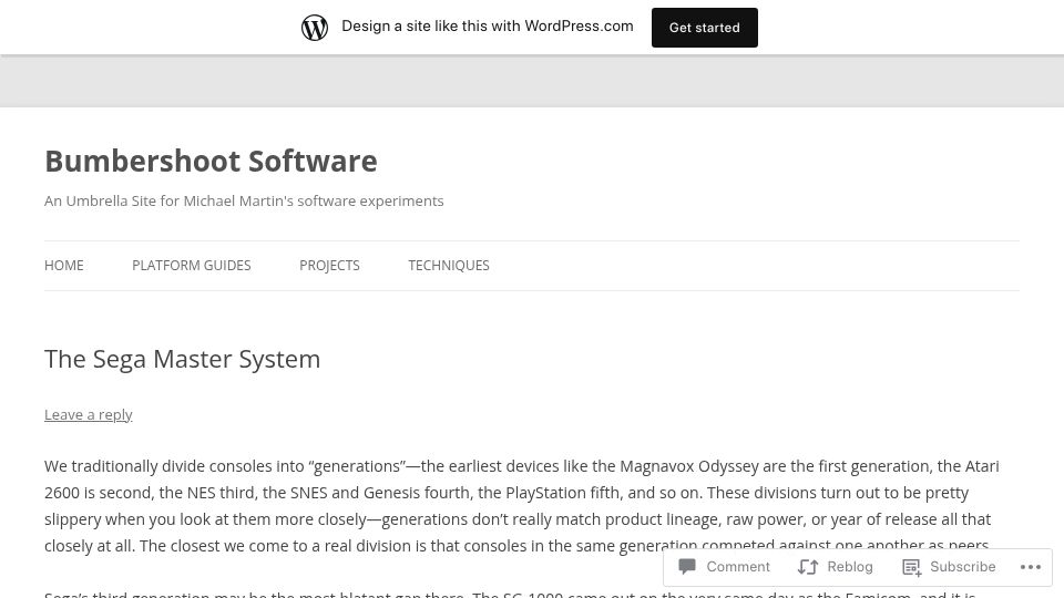 Screenshot of bumbershootsoft.wordpress.com: The Sega Master System