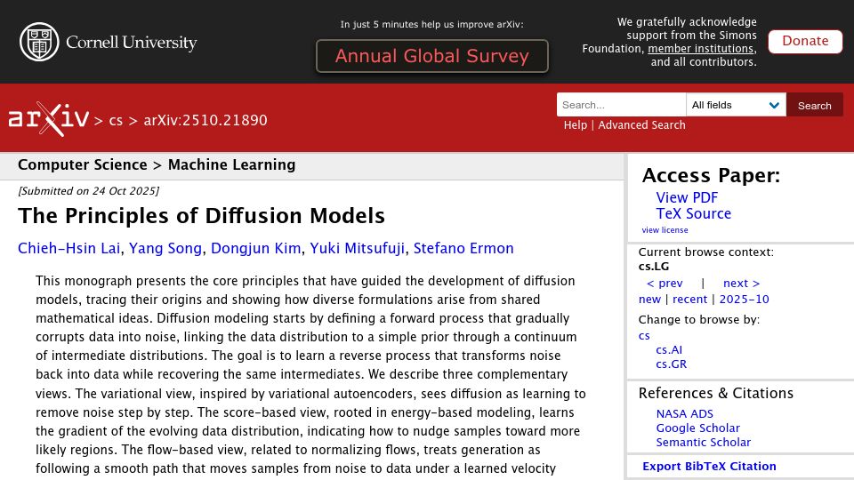 Screenshot of arxiv.org: The Principles of Diffusion Models