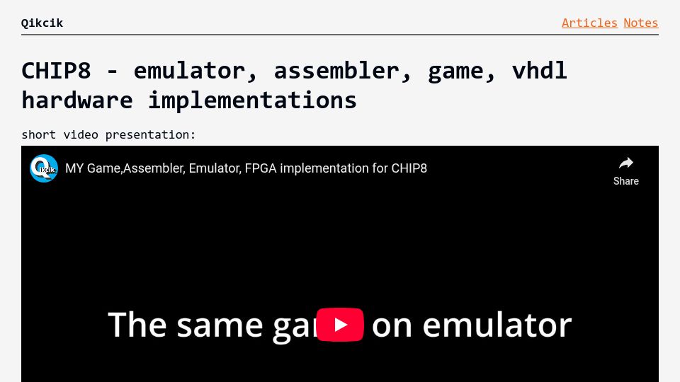 Screenshot of blog.dominikrudnik.pl: CHIP8 – emulator, assembler, game, vhdl hardware implementations