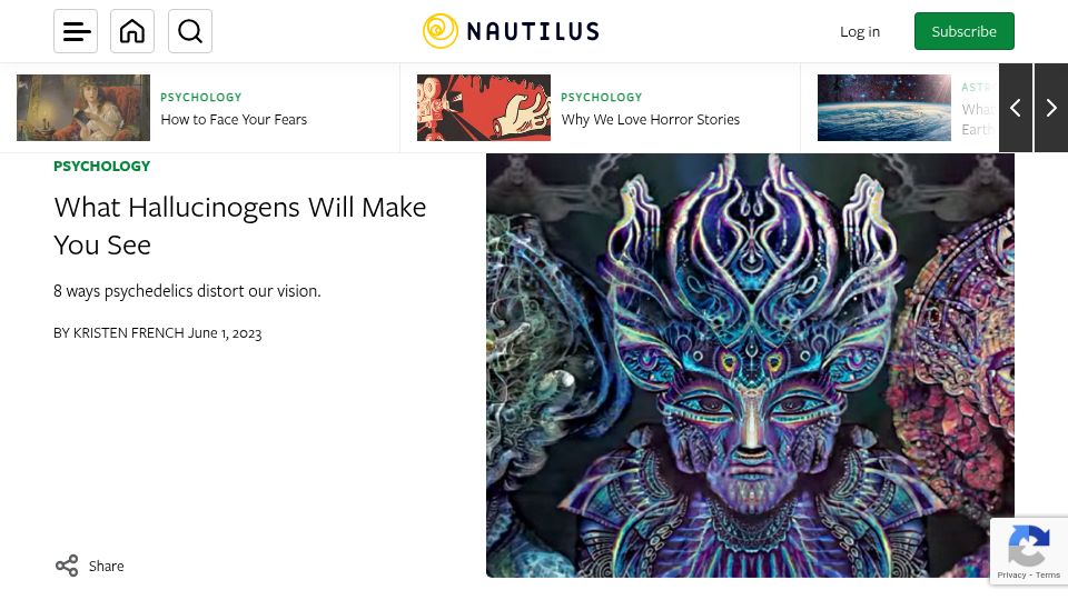 Screenshot of nautil.us: What Hallucinogens Will Make You See (2023)