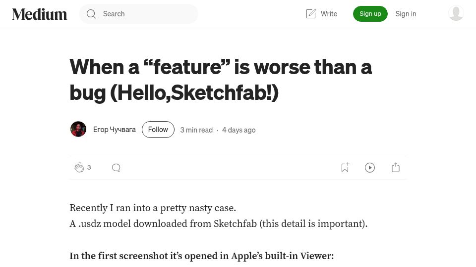 Screenshot of medium.com: When a “feature” is worse than a bug