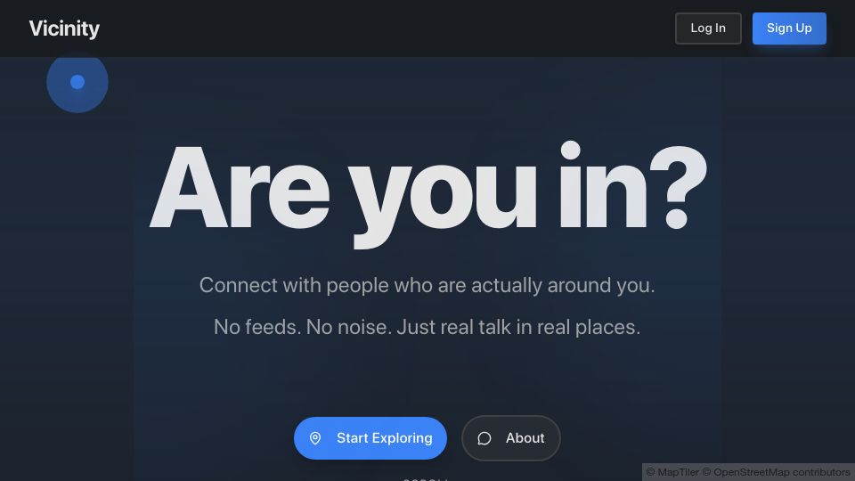 Screenshot of vicinity.social: Show HN: Geofenced chat communities anyone can create