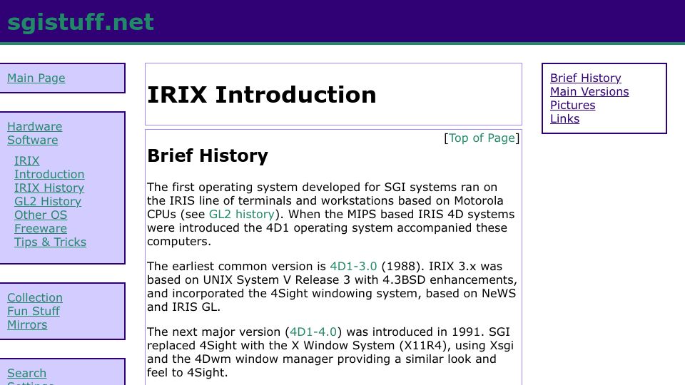 Screenshot of sgistuff.net: IRIX Introduction