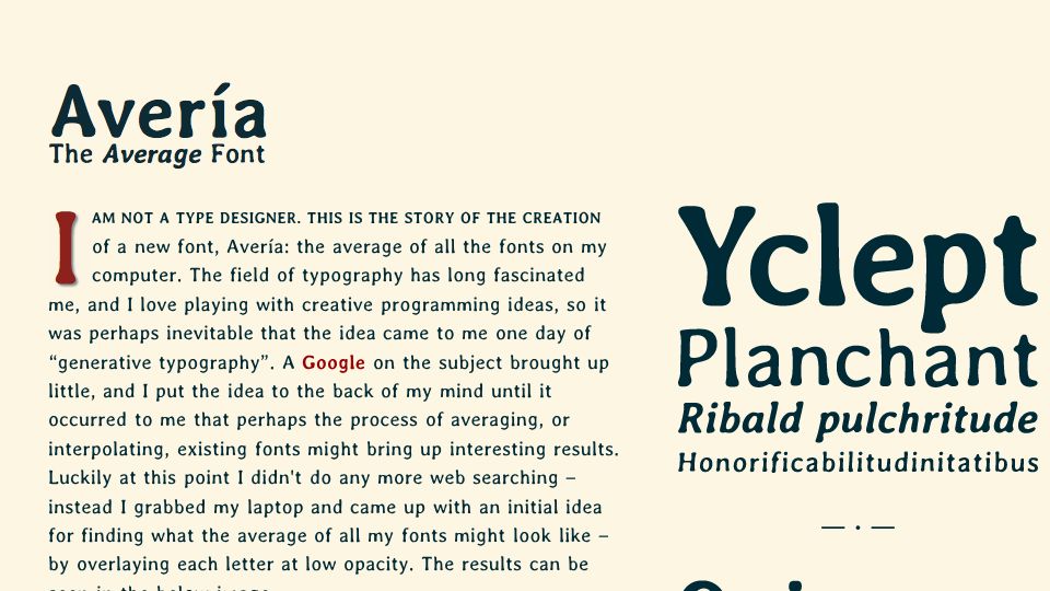 Screenshot of iotic.com: Avería: The Average Font (2011)