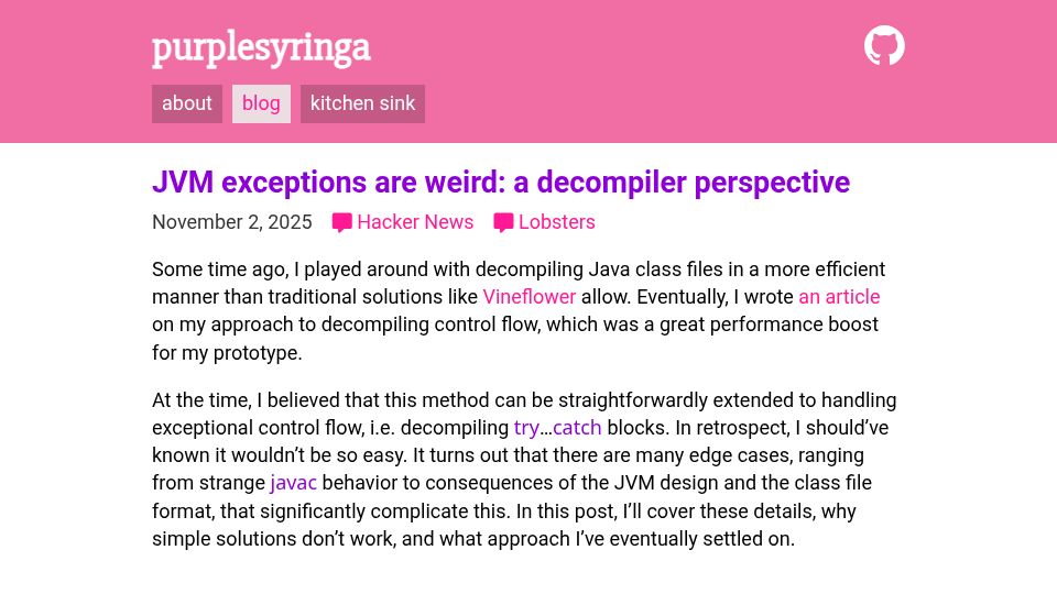 Screenshot of purplesyringa.moe: JVM exceptions are weird: a decompiler perspective