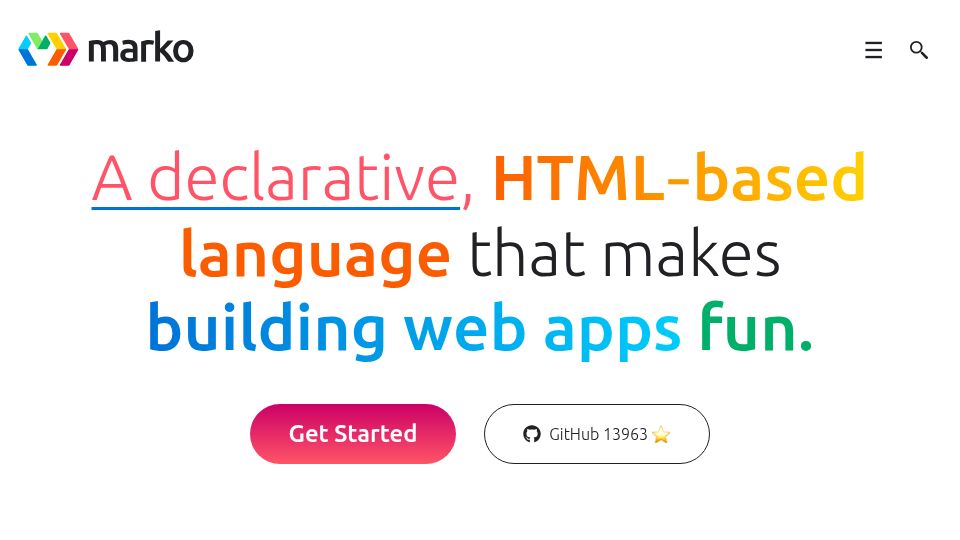 Screenshot of markojs.com: Marko – A declarative, HTML‑based language