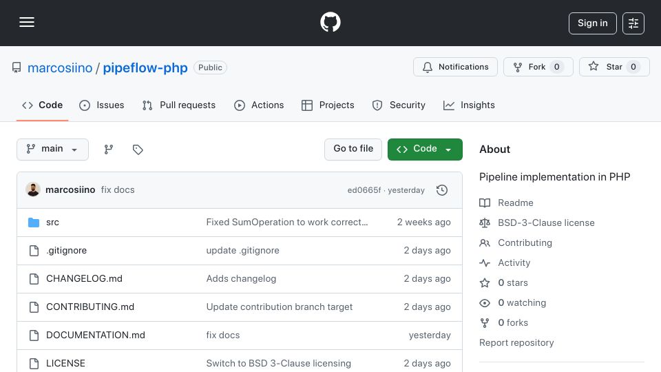 Screenshot of github.com: Show HN: Pipeflow-PHP – Automate anything with pipelines even non-devs can edit
