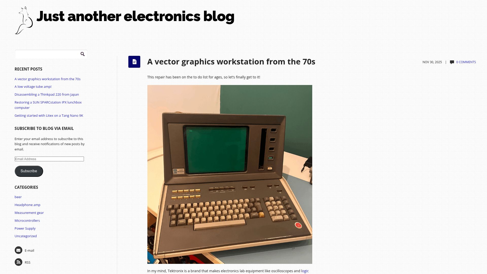 Screenshot of justanotherelectronicsblog.com: A vector graphics workstation from the 70s