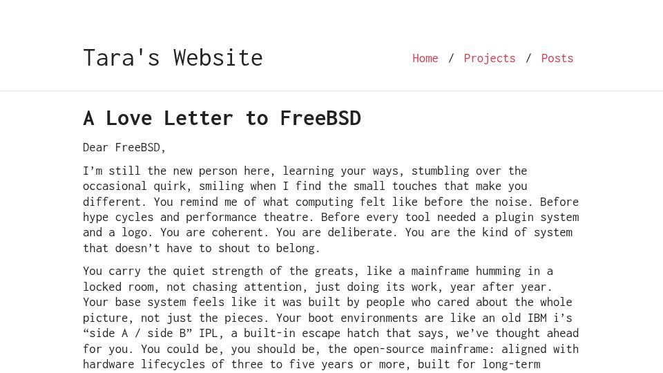 Screenshot of tara.sh: A Love Letter to FreeBSD