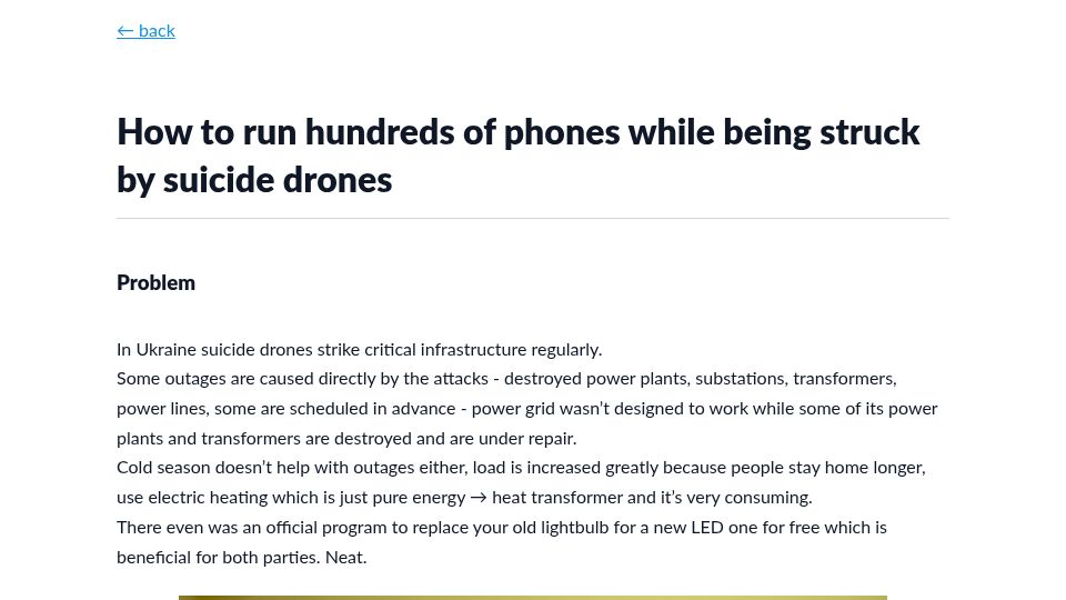 Screenshot of nasa.cx: How to run phones while being struck by suicide drones