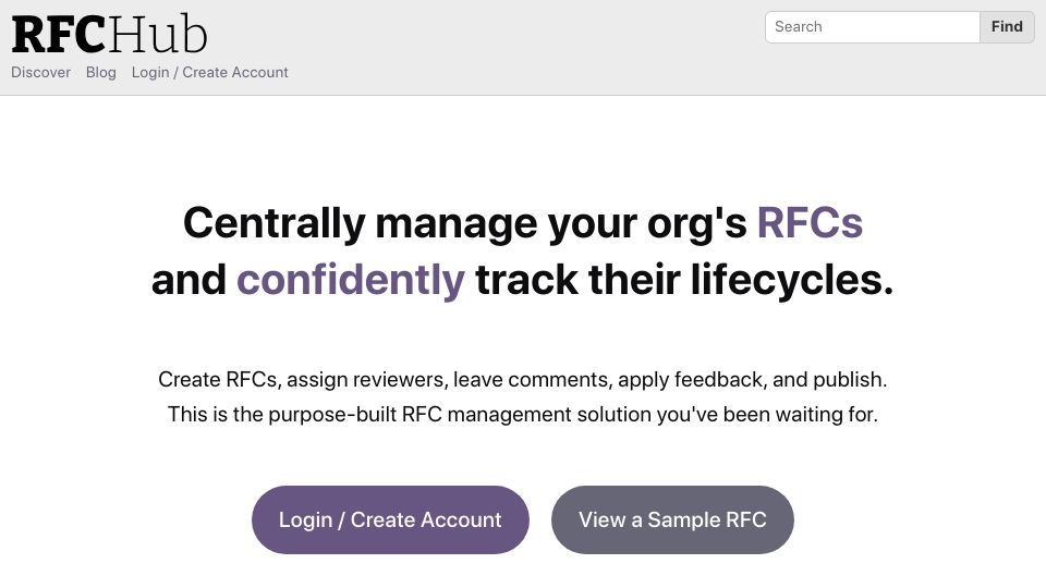 Screenshot of rfchub.app: Show HN: RFC Hub