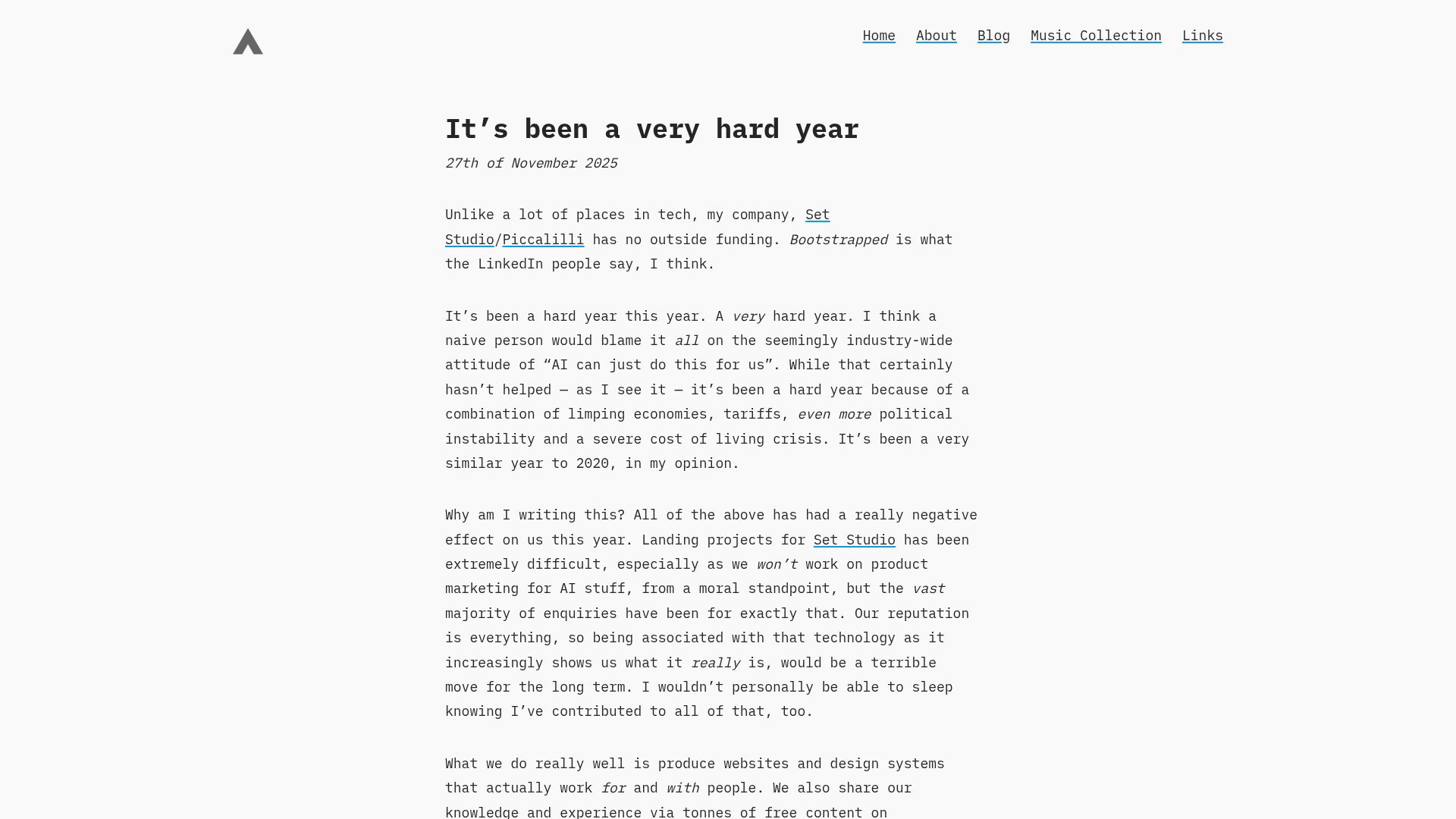 Screenshot of bell.bz: It’s been a very hard year