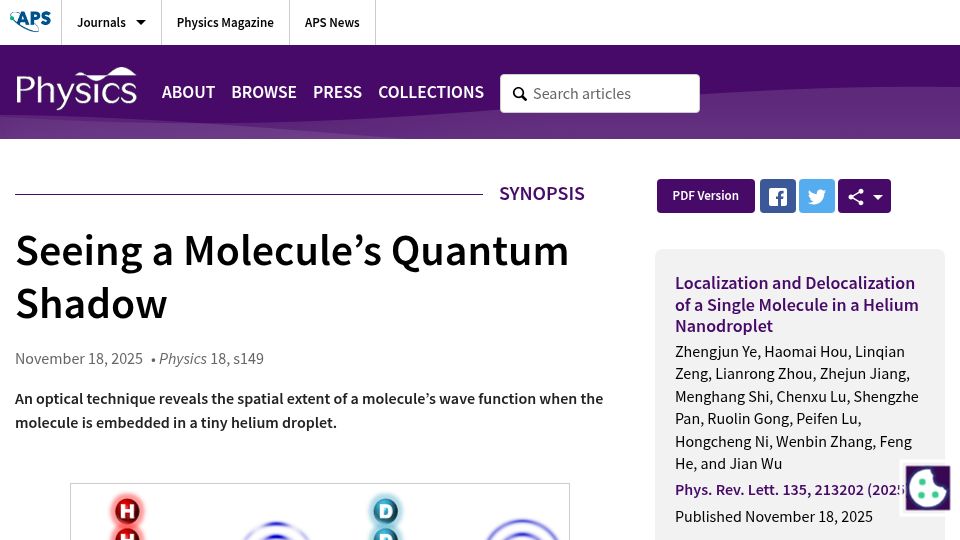 Screenshot of physics.aps.org: Seeing a Molecule's Quantum Shadow