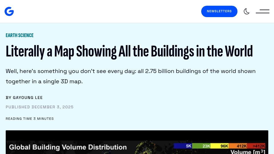 Screenshot of gizmodo.com: Map of all the buildings in the world
