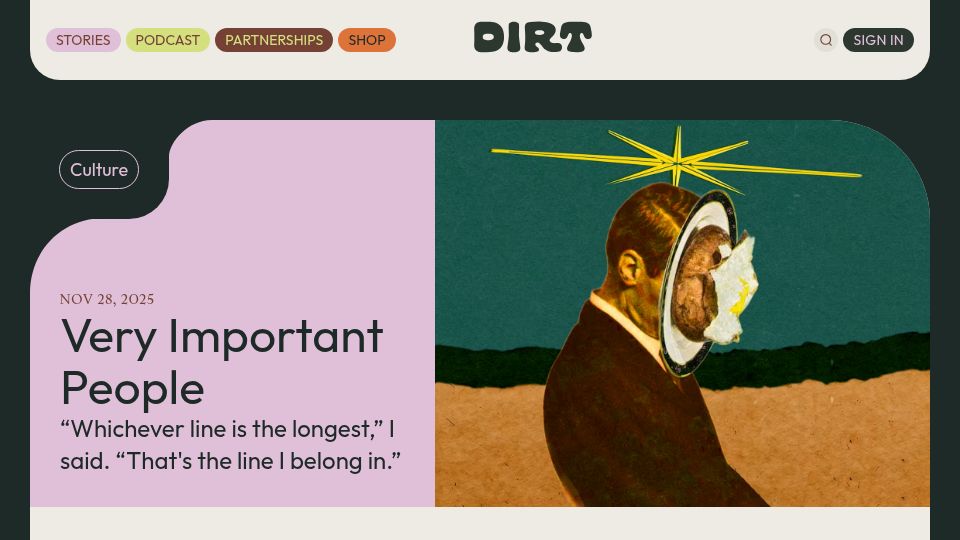 Screenshot of dirt.fyi: Very Important People